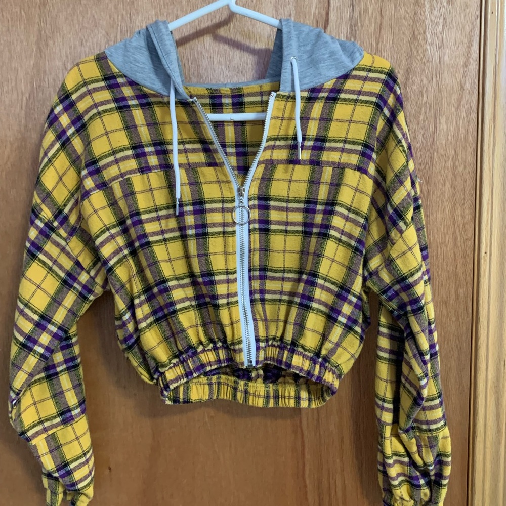 Shein plaid crop zip-up hoodie